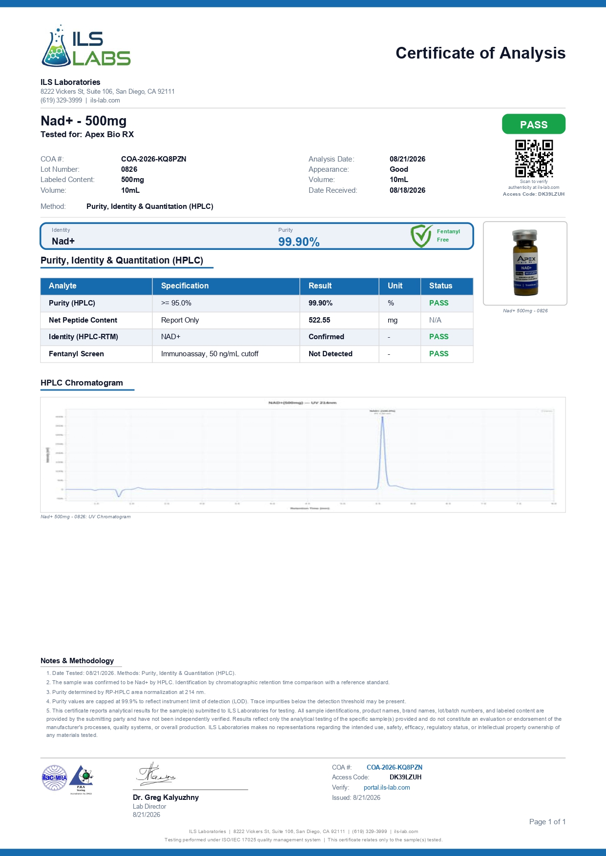 NAD+ 500MG Certificate of Analysis preview