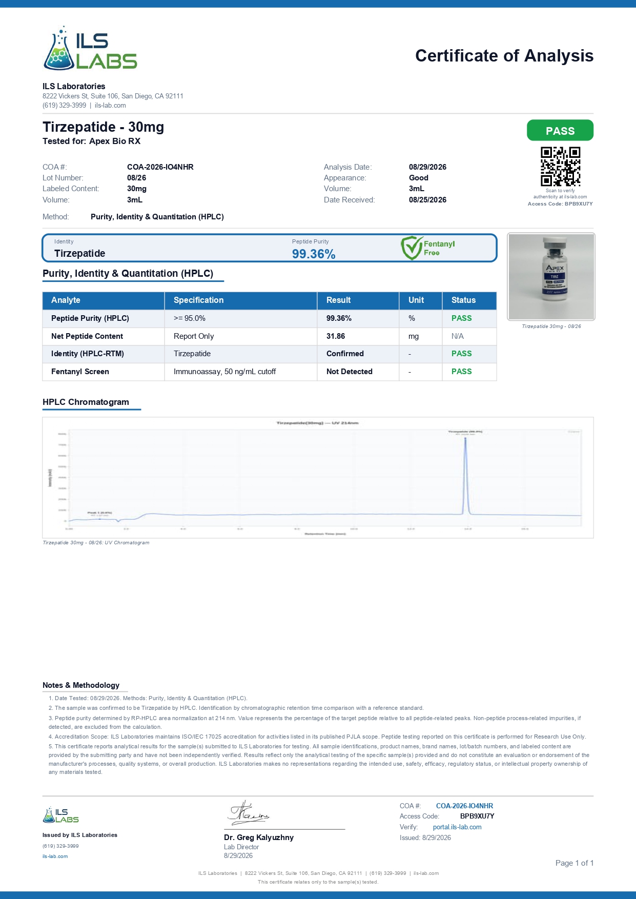 TirZ 30MG Certificate of Analysis preview